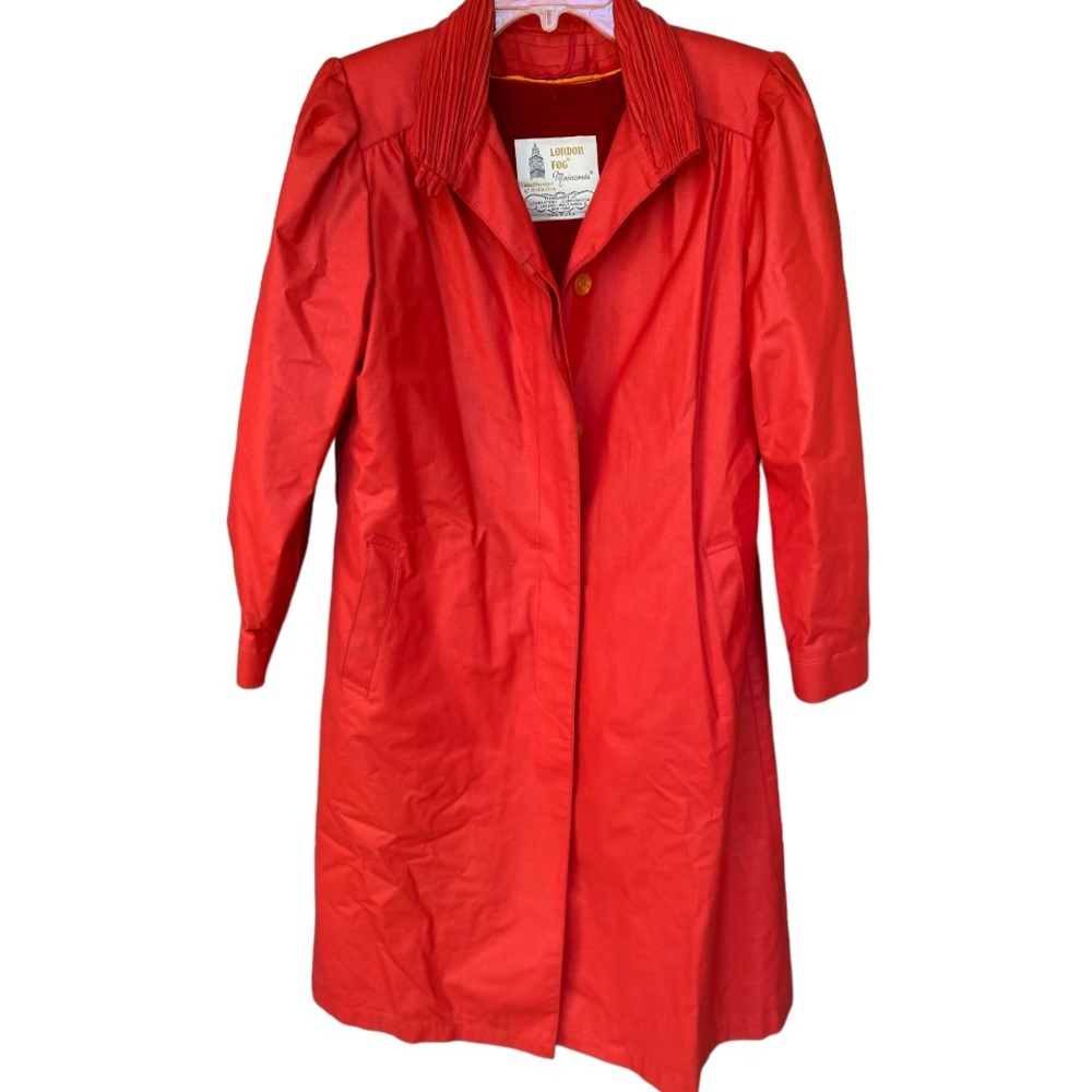London Fog Vintage Red Raincoat Trench Coat 80s with Belt Size 8 Petite
